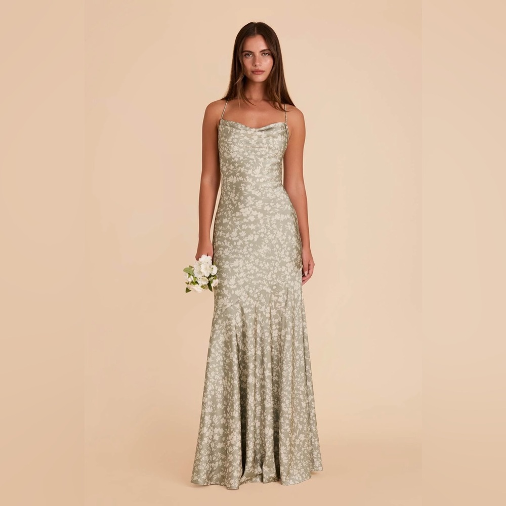 Olivia Matte Satin Dress - Moss Green Dreamy Floral